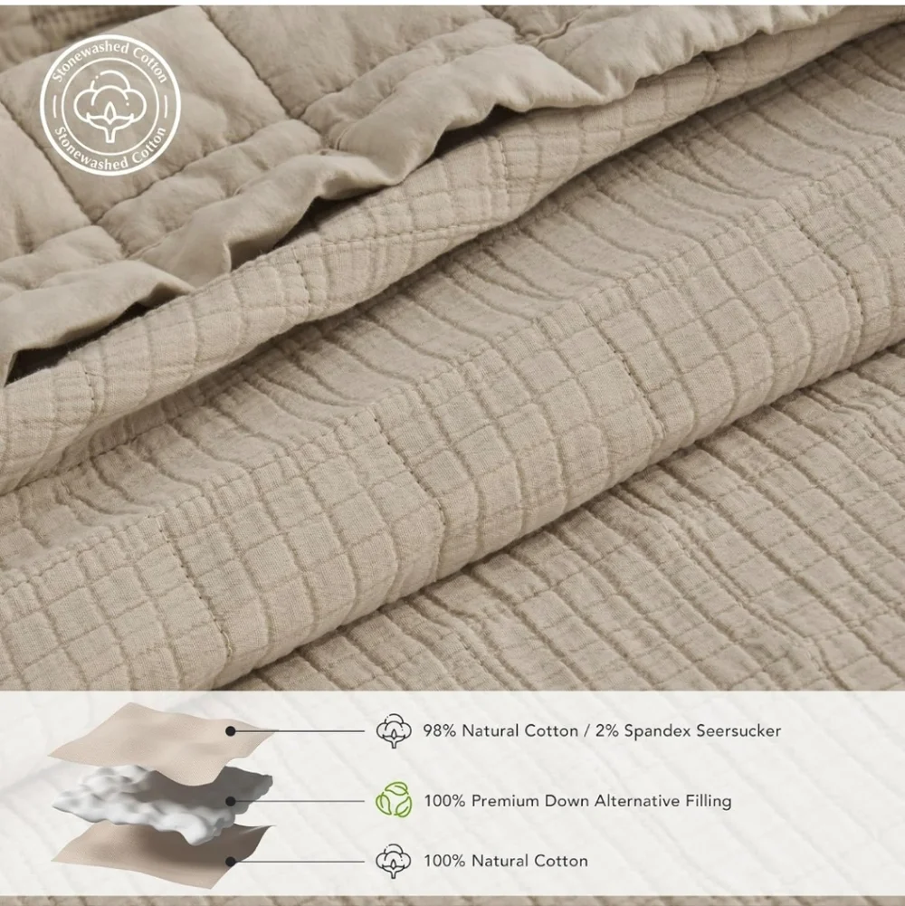 EVERGRACEHOME Stonewashed Cotton Quilt Set King Size, Ultra Soft Oversized Bedsp